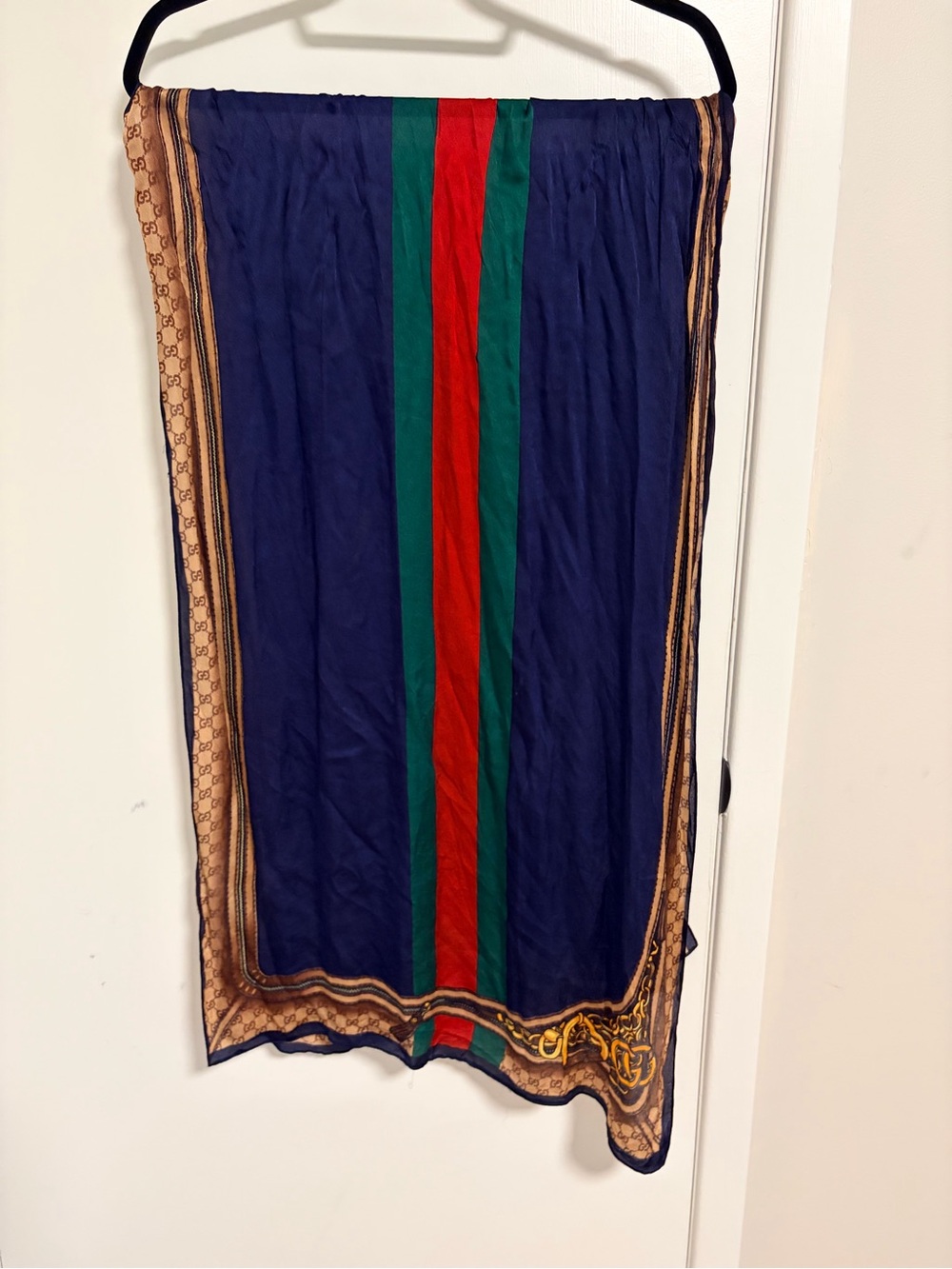 Gucci Navy Maxi Skirt with Central Green and Red Stripes